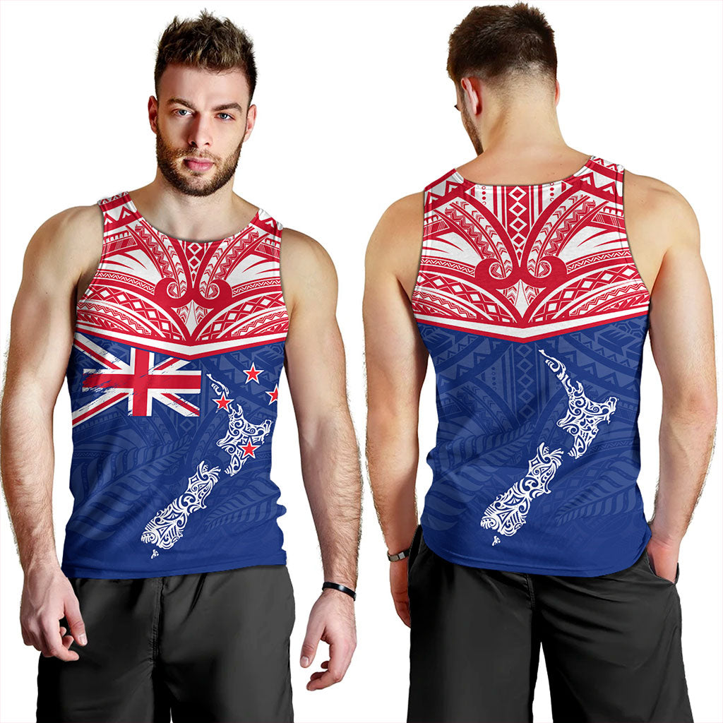 New Zealand Tank Top Flag With Map And Maori Pattern