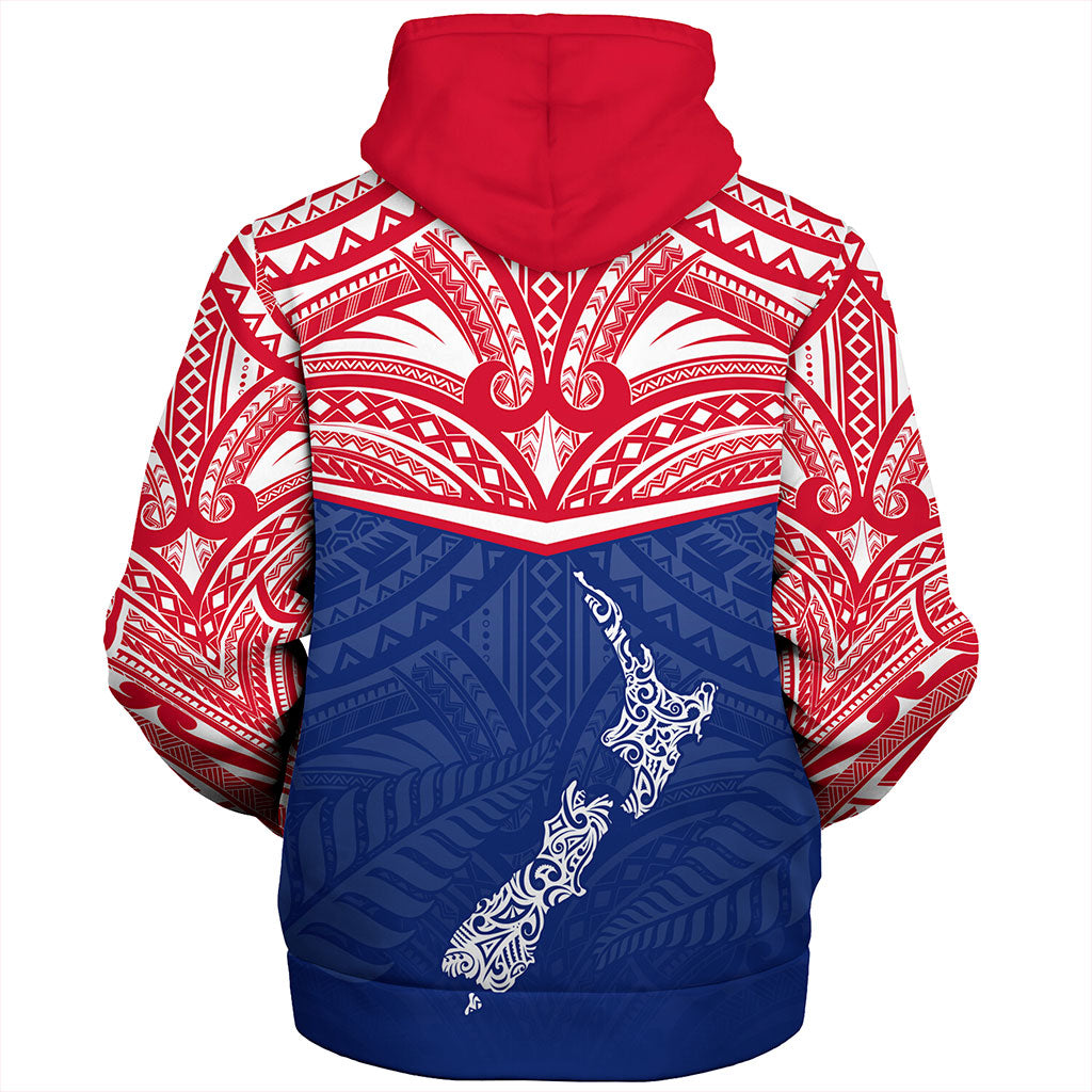 New Zealand Sherpa Hoodie Flag With Map And Maori Pattern