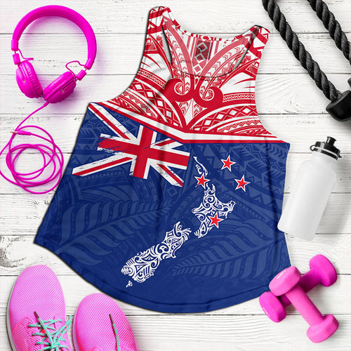 New Zealand Women Tank Flag With Map And Maori Pattern