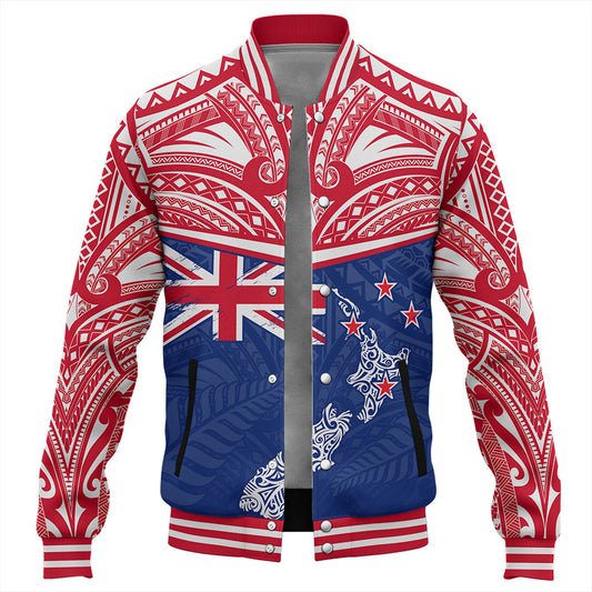 New Zealand Baseball Jacket Flag With Map And Maori Pattern