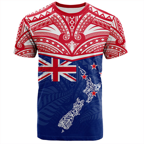 New Zealand T-Shirt Flag With Map And Maori Pattern