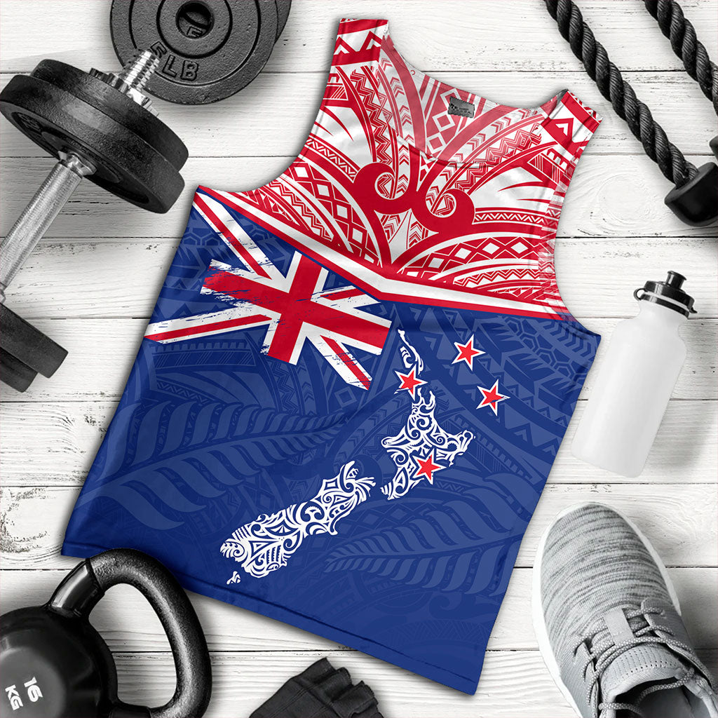 New Zealand Tank Top Flag With Map And Maori Pattern
