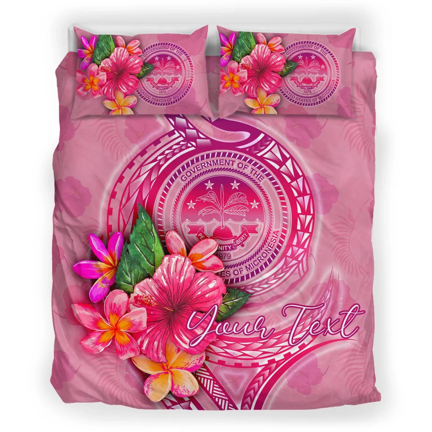 FSM Polynesian Custom Personalised Bedding Set - Floral With Seal Pink