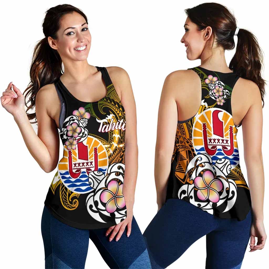 French Polynesia Tahiti Women Racerback Tank - Tahiti Of Seal Turtle With Plumeria