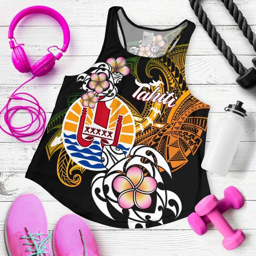 French Polynesia Tahiti Women Racerback Tank - Tahiti Of Seal Turtle With Plumeria