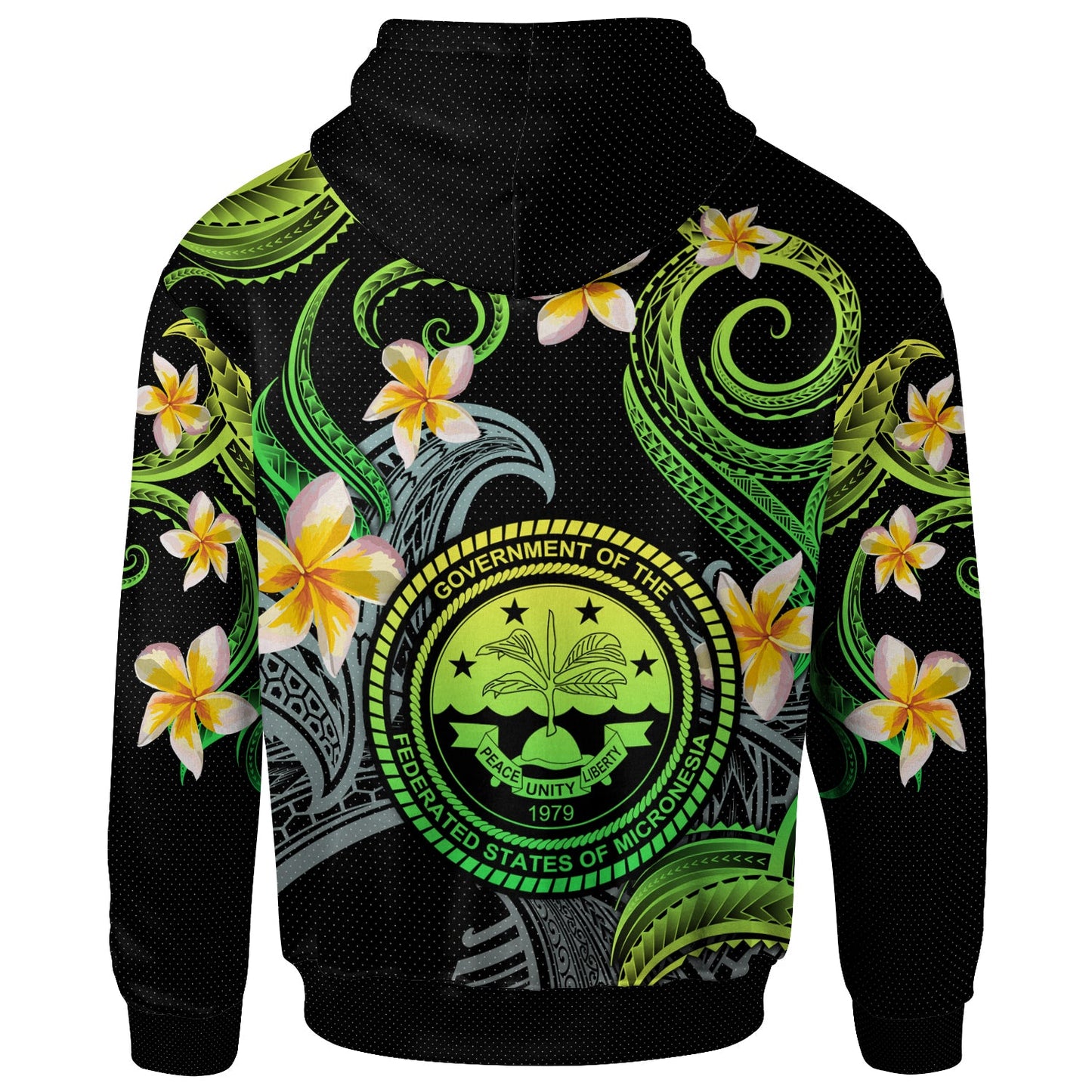 Federated States of Micronesia Hoodie - Custom Personalised Polynesian Waves with Plumeria Flowers (Green)