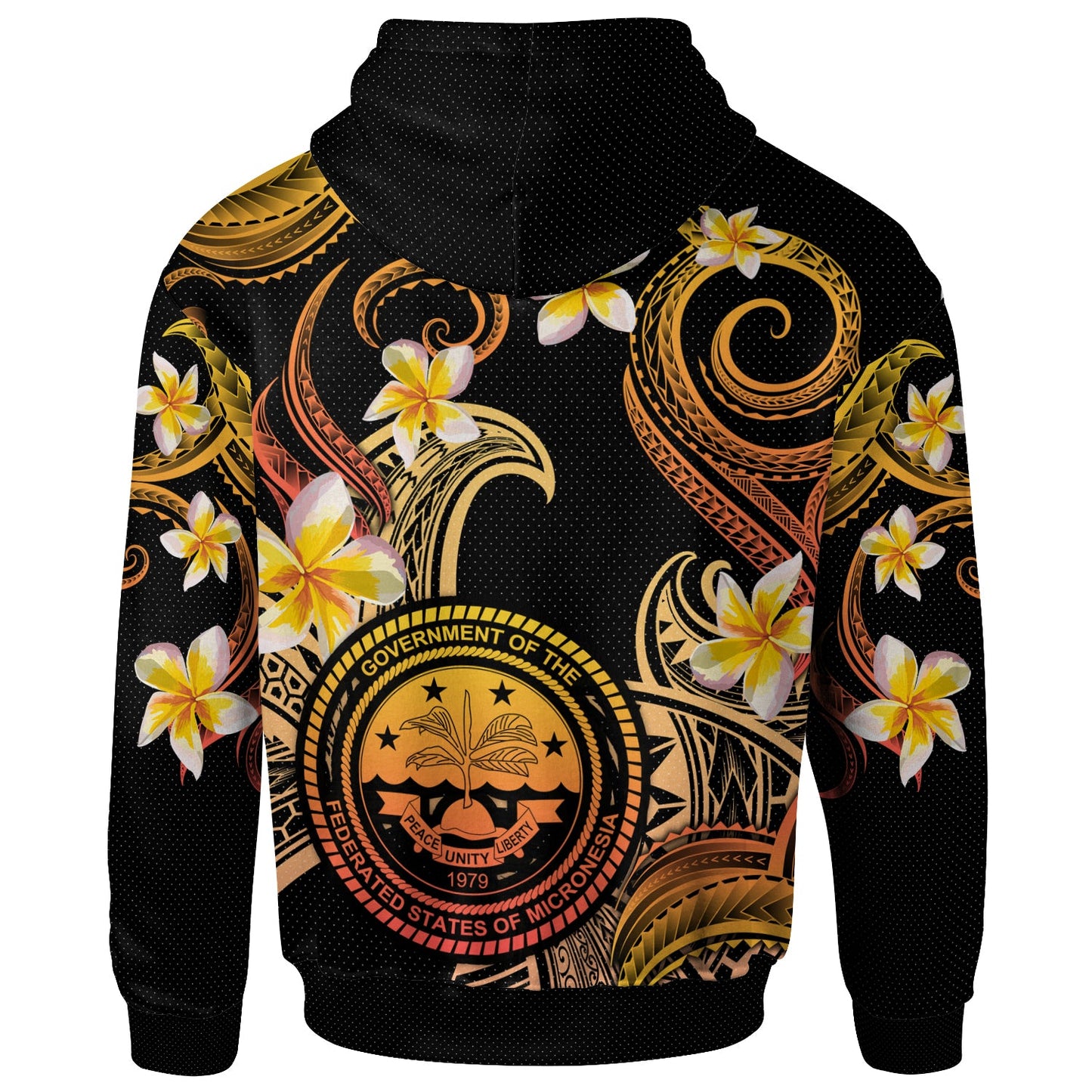 Federated States of Micronesia Hoodie - Custom Personalised Polynesian Waves with Plumeria Flowers (Orange)