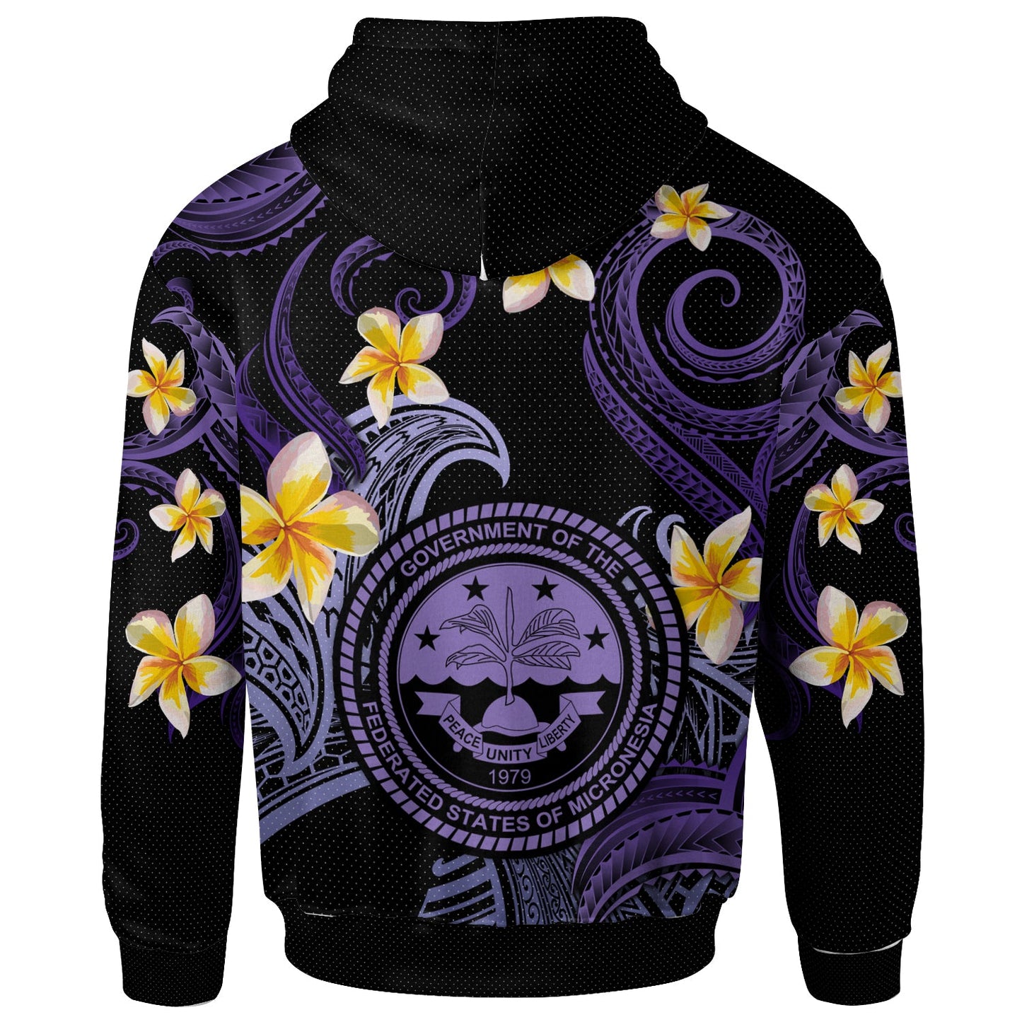 Federated States of Micronesia Hoodie - Custom Personalised Polynesian Waves with Plumeria Flowers (Purple)