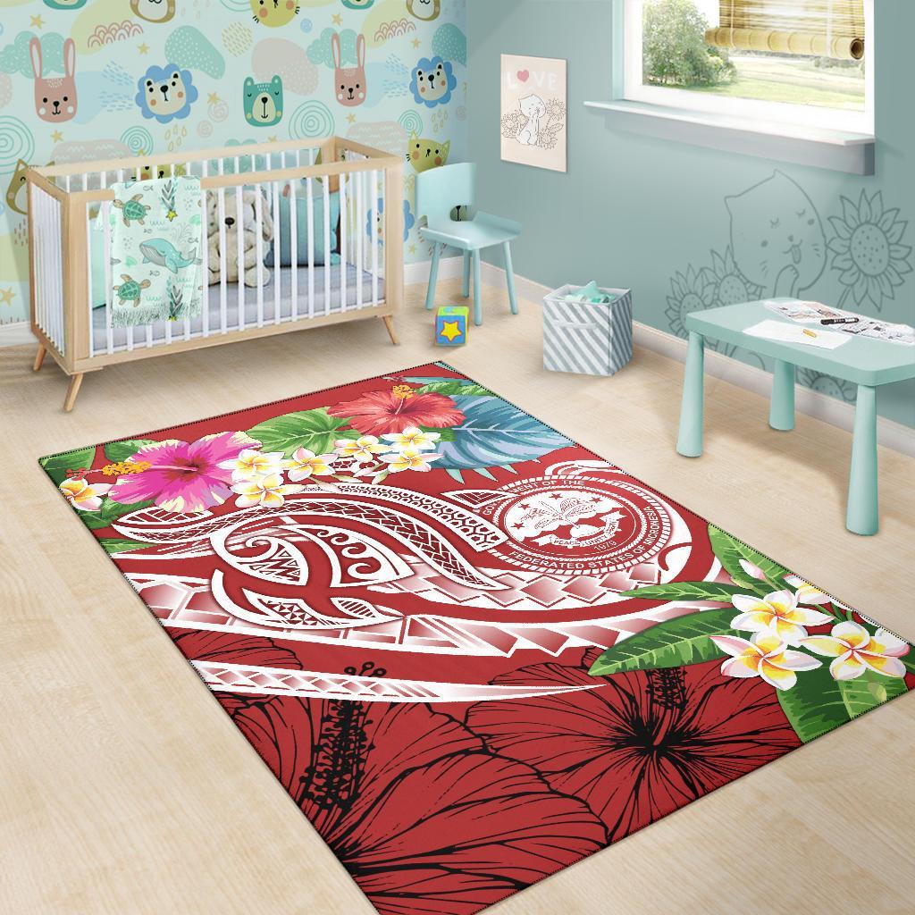 FSM Polynesian Area Rug - Summer Plumeria (Red)