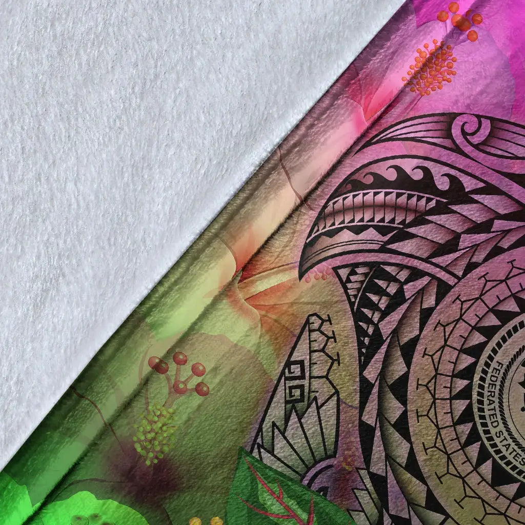 Fsm Polynesian Premium Blanket - Manta Ray Tropical Flowers