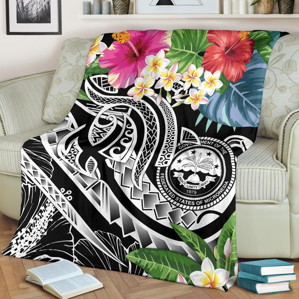 FSM Polynesian Premium Blanket - Summer Plumeria (Black)