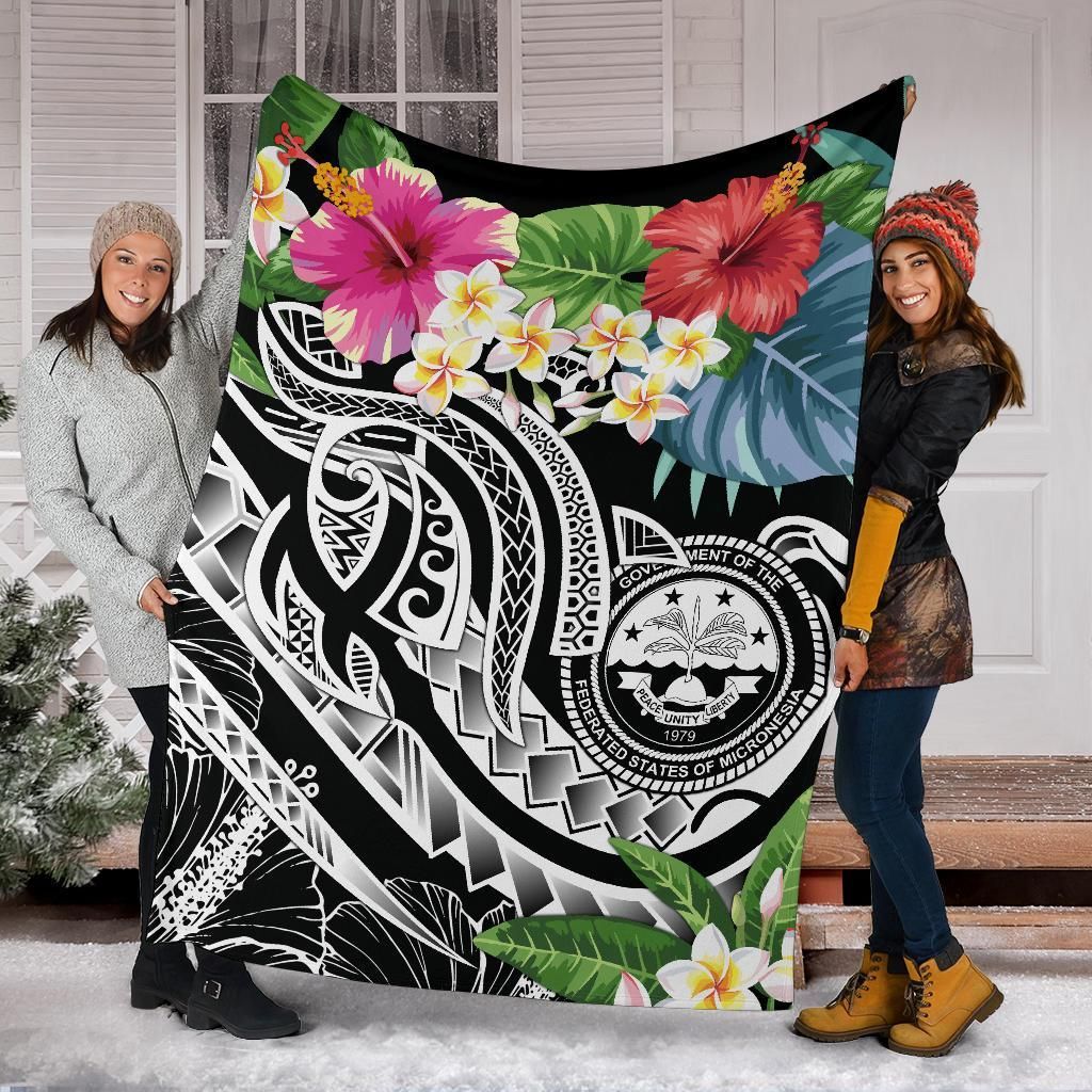 FSM Polynesian Premium Blanket - Summer Plumeria (Black)