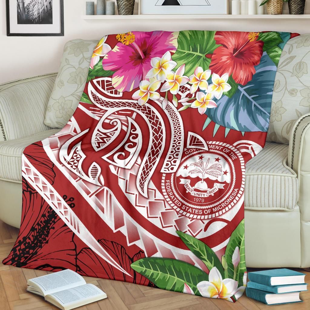 FSM Polynesian Premium Blanket - Summer Plumeria (Red)