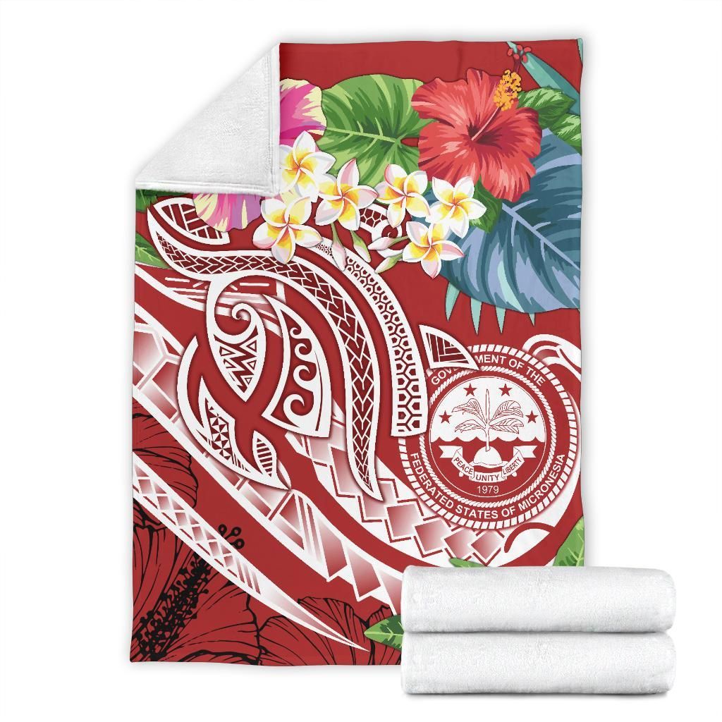 FSM Polynesian Premium Blanket - Summer Plumeria (Red)