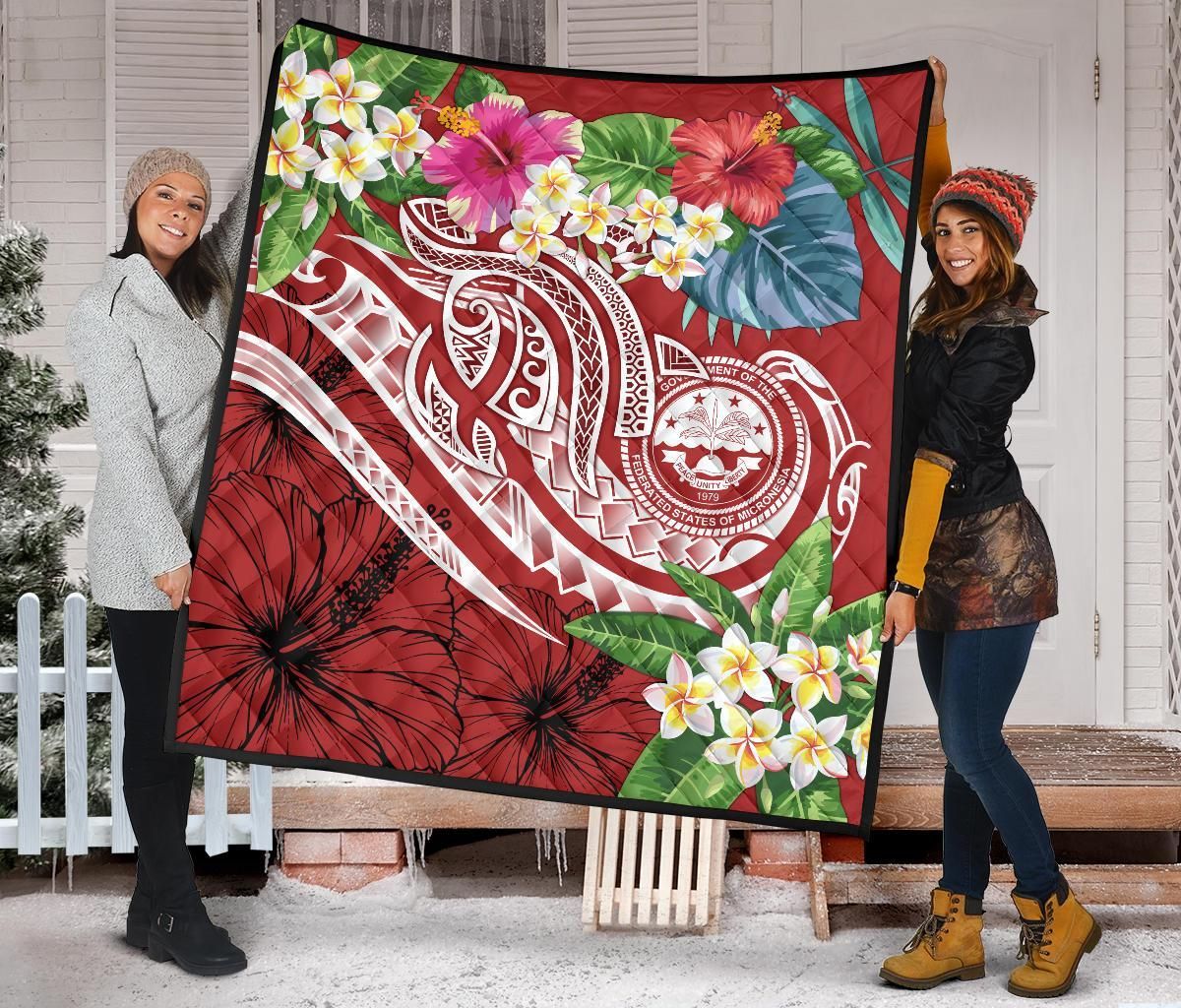 FSM Polynesian Premium Quilt - Summer Plumeria (Red)