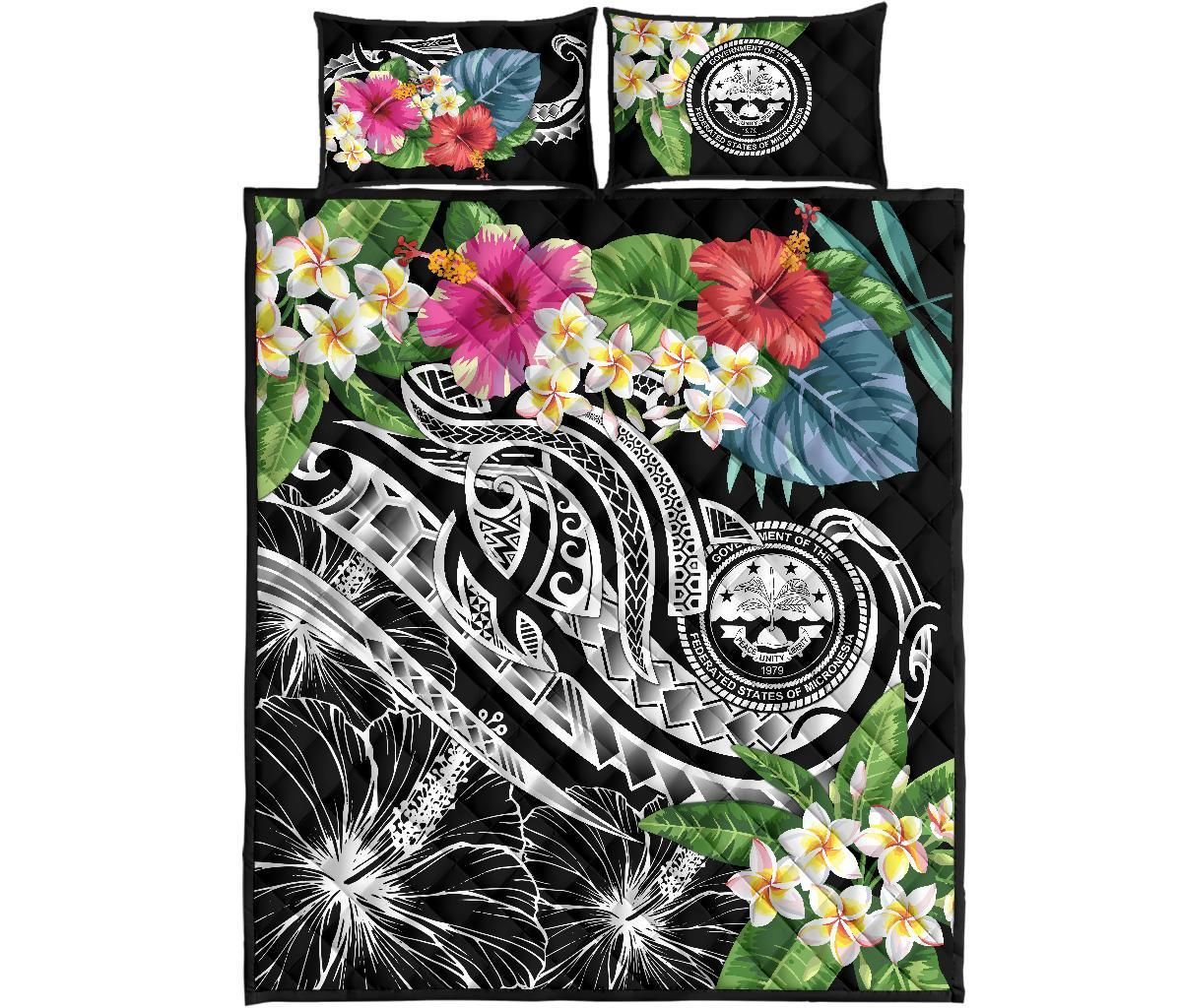 FSM Polynesian Quilt Bed Set - Summer Plumeria (Black)