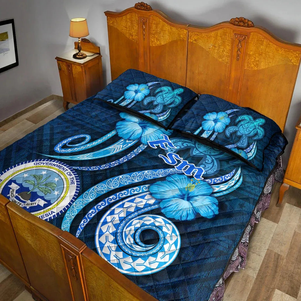 FSM Quilt Bed Set - Turtle and Tribal Tattoo Of Polynesian