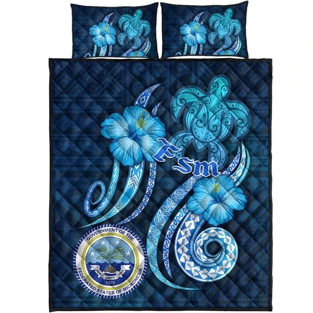 FSM Quilt Bed Set - Turtle and Tribal Tattoo Of Polynesian