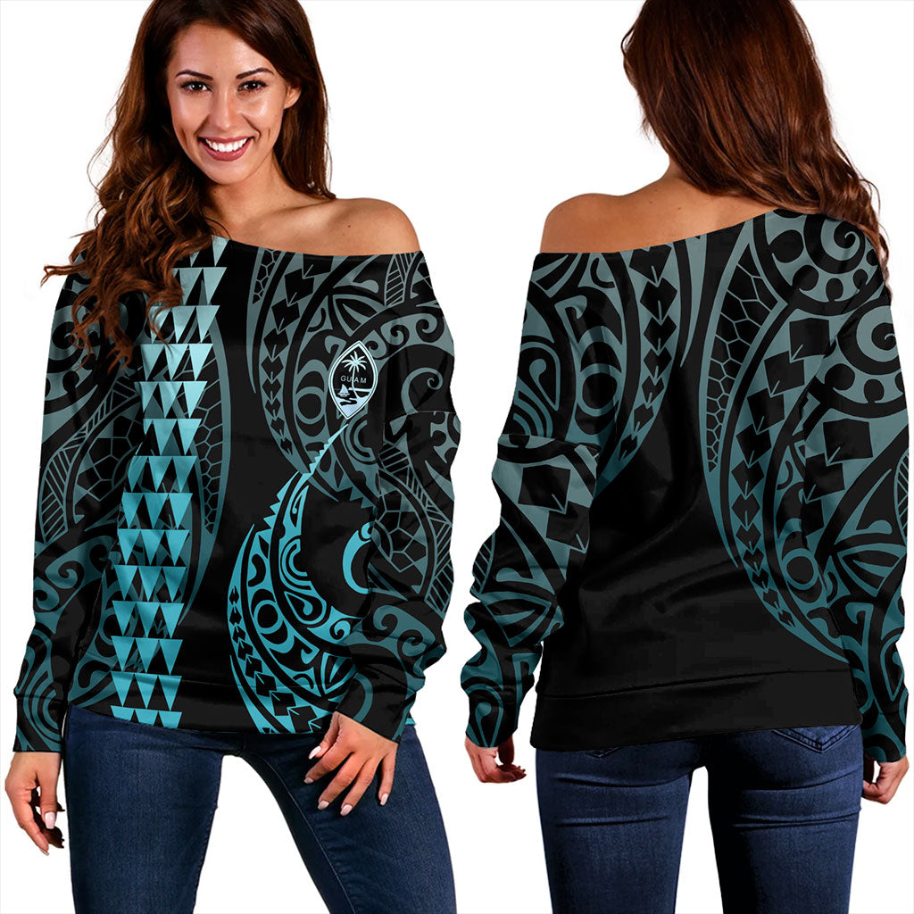 Guam Off Shoulder Sweatshirt Kakau Style Ver.1