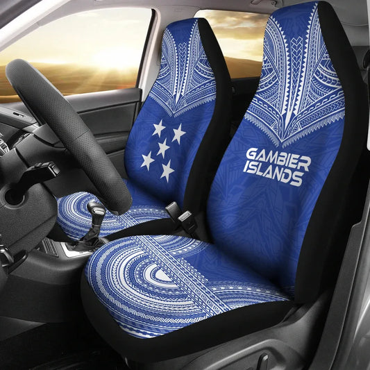 Gambier Islands Car Seat Cover - Gambier Islands Flag Polynesian Chief Tattoo Blue Version