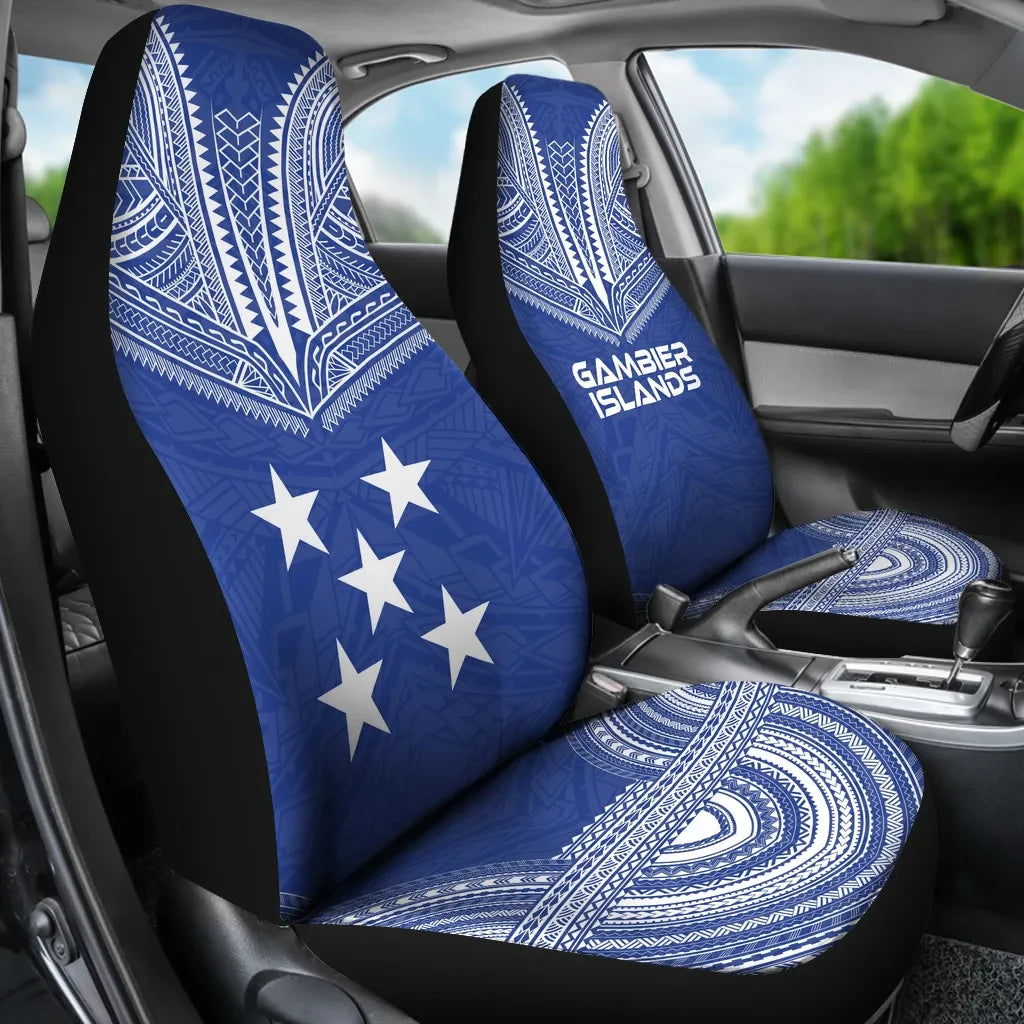 Gambier Islands Car Seat Cover - Gambier Islands Flag Polynesian Chief Tattoo Blue Version
