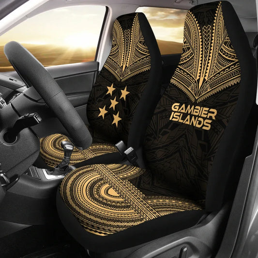 Gambier Islands Car Seat Cover - Gambier Islands Flag Polynesian Chief Tattoo Gold Version