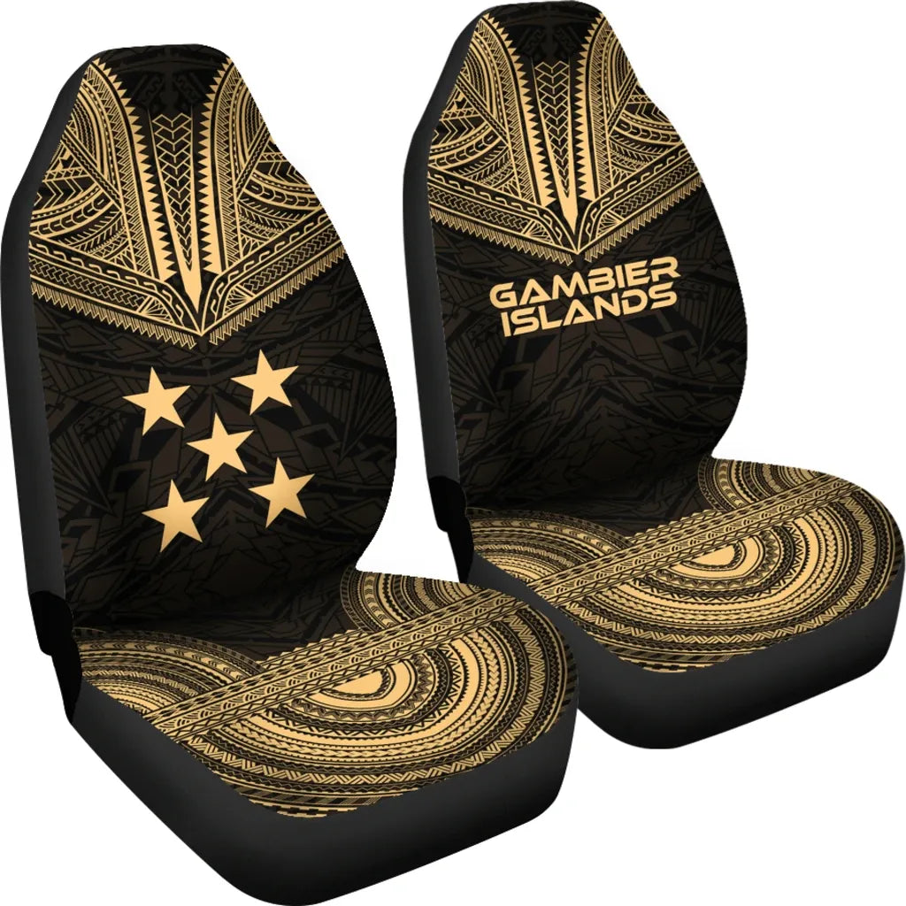 Gambier Islands Car Seat Cover - Gambier Islands Flag Polynesian Chief Tattoo Gold Version