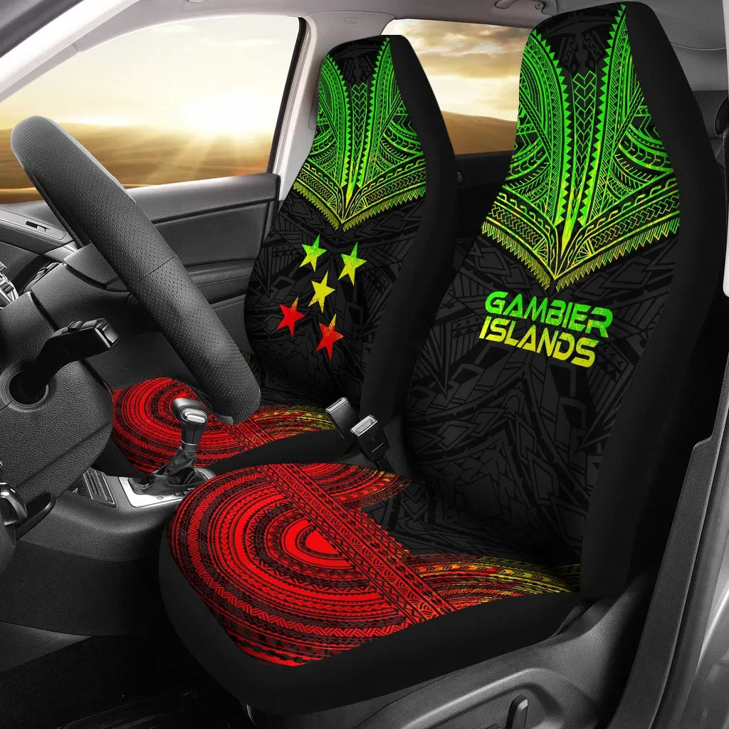 Gambier Islands Car Seat Cover - Gambier Islands Flag Polynesian Chief Tattoo Reggae Version