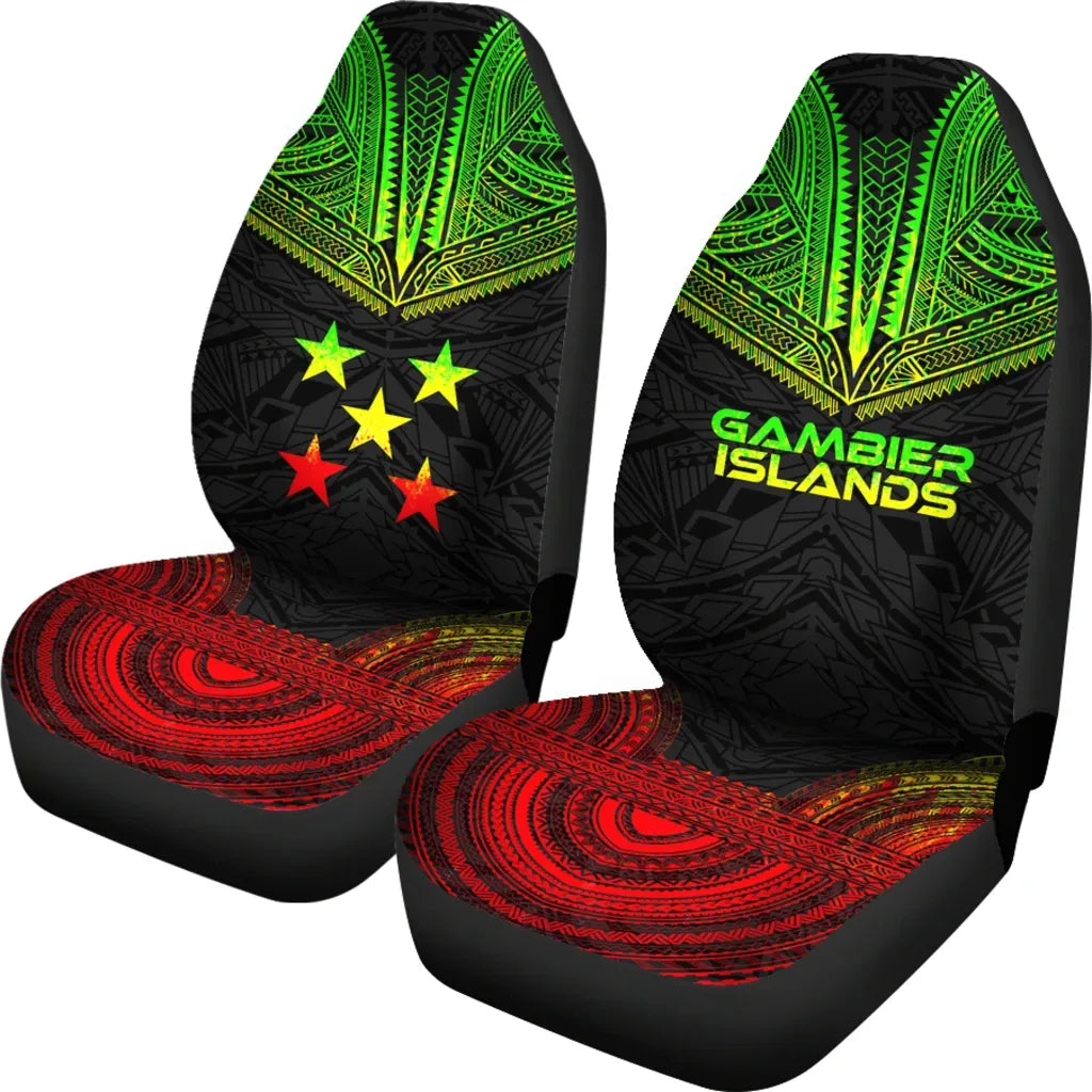 Gambier Islands Car Seat Cover - Gambier Islands Flag Polynesian Chief Tattoo Reggae Version