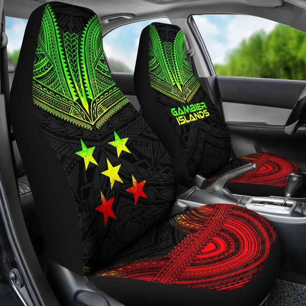 Gambier Islands Car Seat Cover - Gambier Islands Flag Polynesian Chief Tattoo Reggae Version