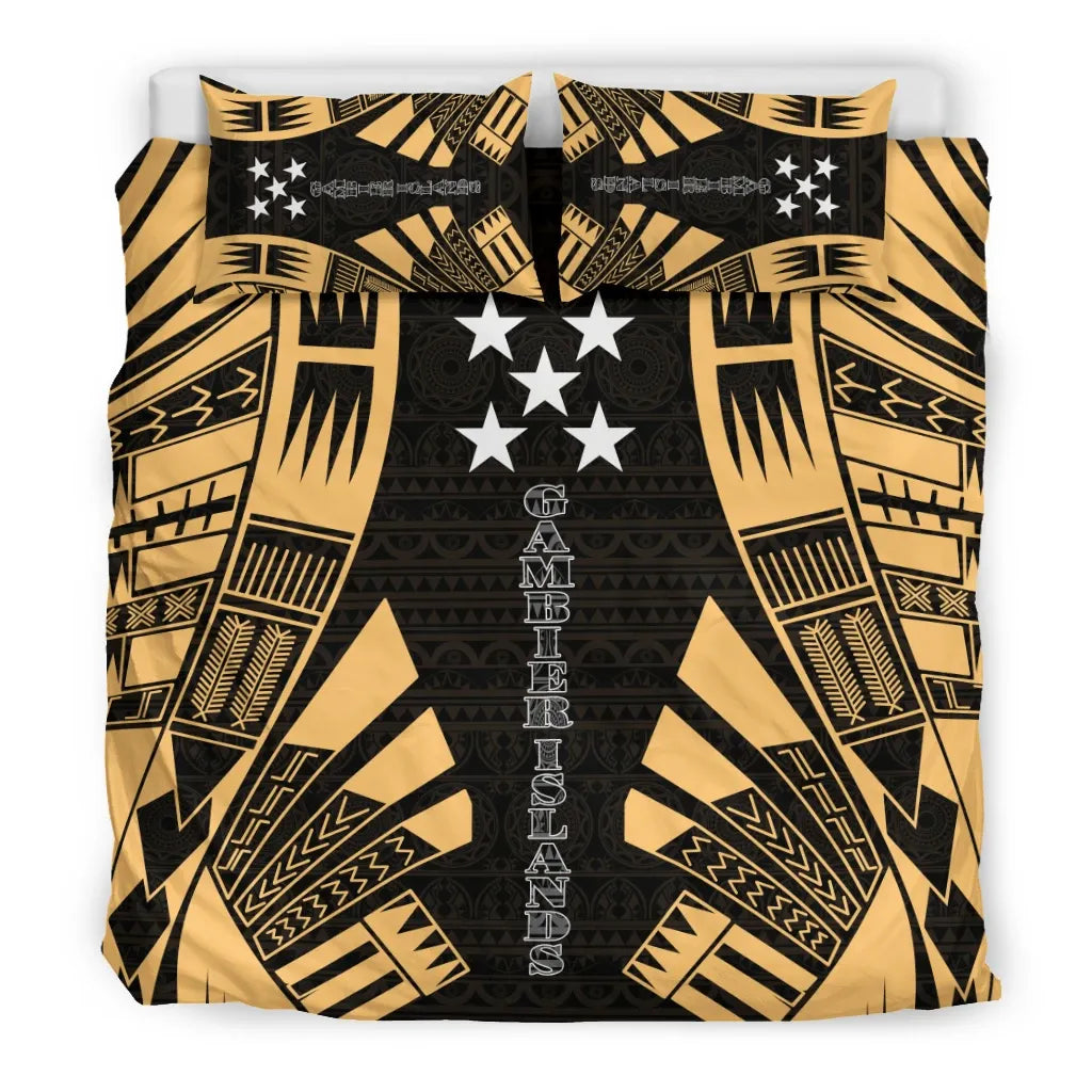 Gambier Islands Duvet Cover Set - Polynesian Tattoo Gold