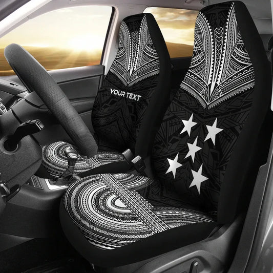 Gambier Islands Custom Personalised Car Seat Cover - Gambier Islands Flag Polynesian Chief Tattoo Black Version