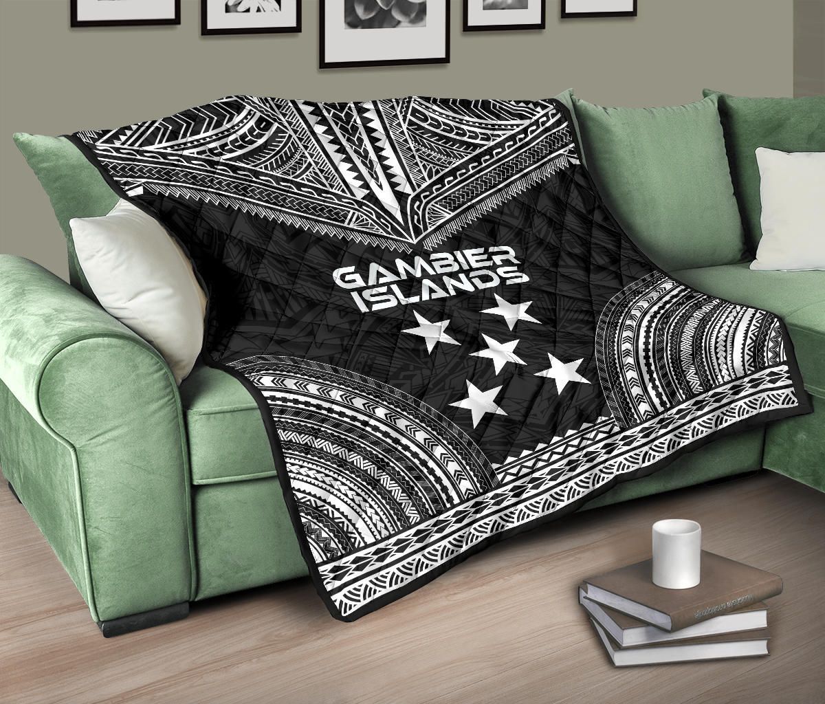 Gambier Islands Premium Quilt - Gambier Islands Flag Polynesian Chief Black Version