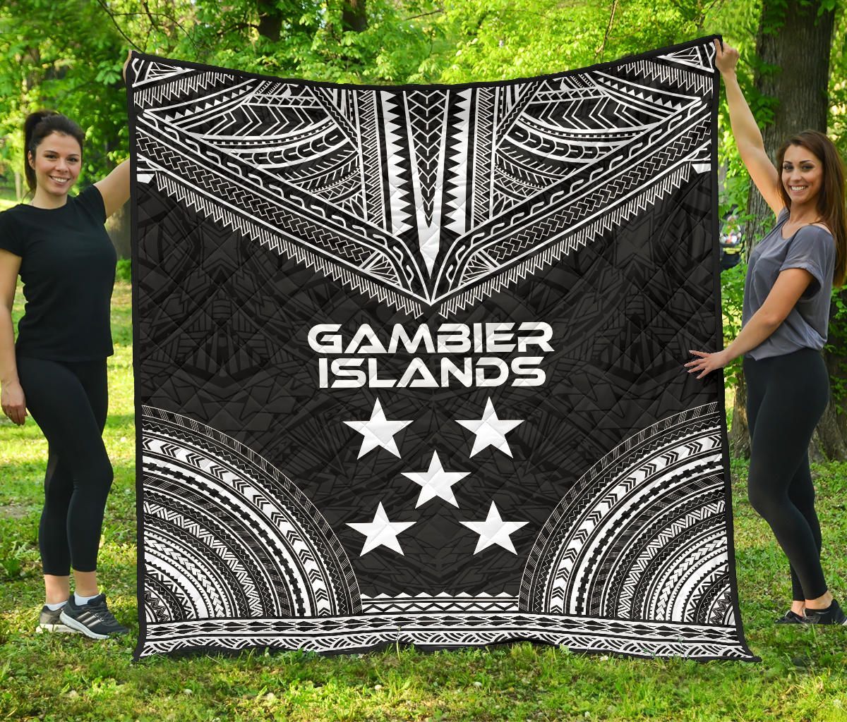 Gambier Islands Premium Quilt - Gambier Islands Flag Polynesian Chief Black Version