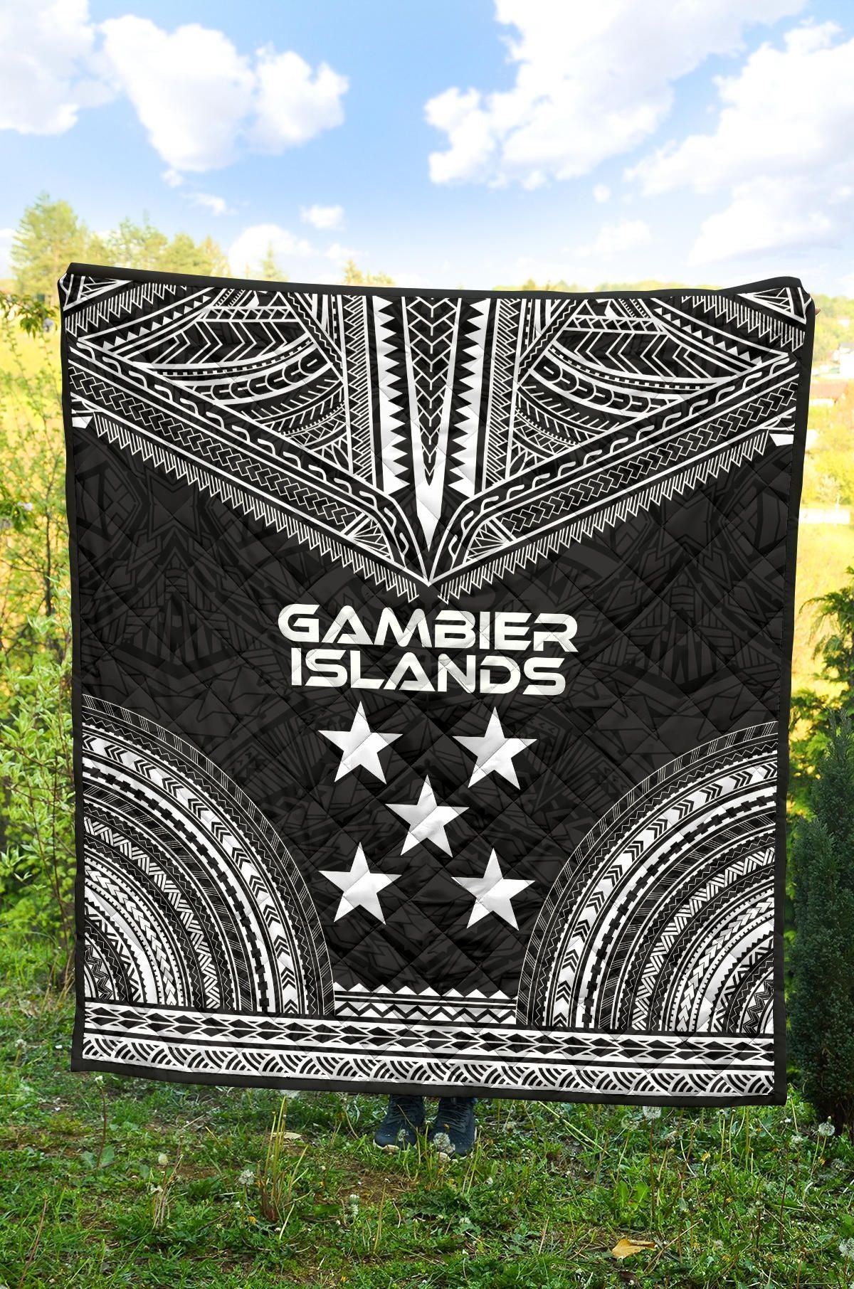 Gambier Islands Premium Quilt - Gambier Islands Flag Polynesian Chief Black Version