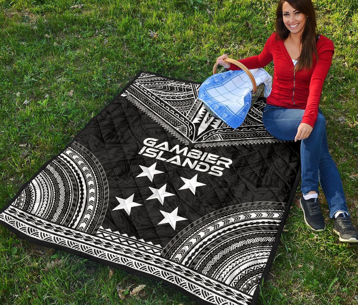 Gambier Islands Premium Quilt - Gambier Islands Flag Polynesian Chief Black Version