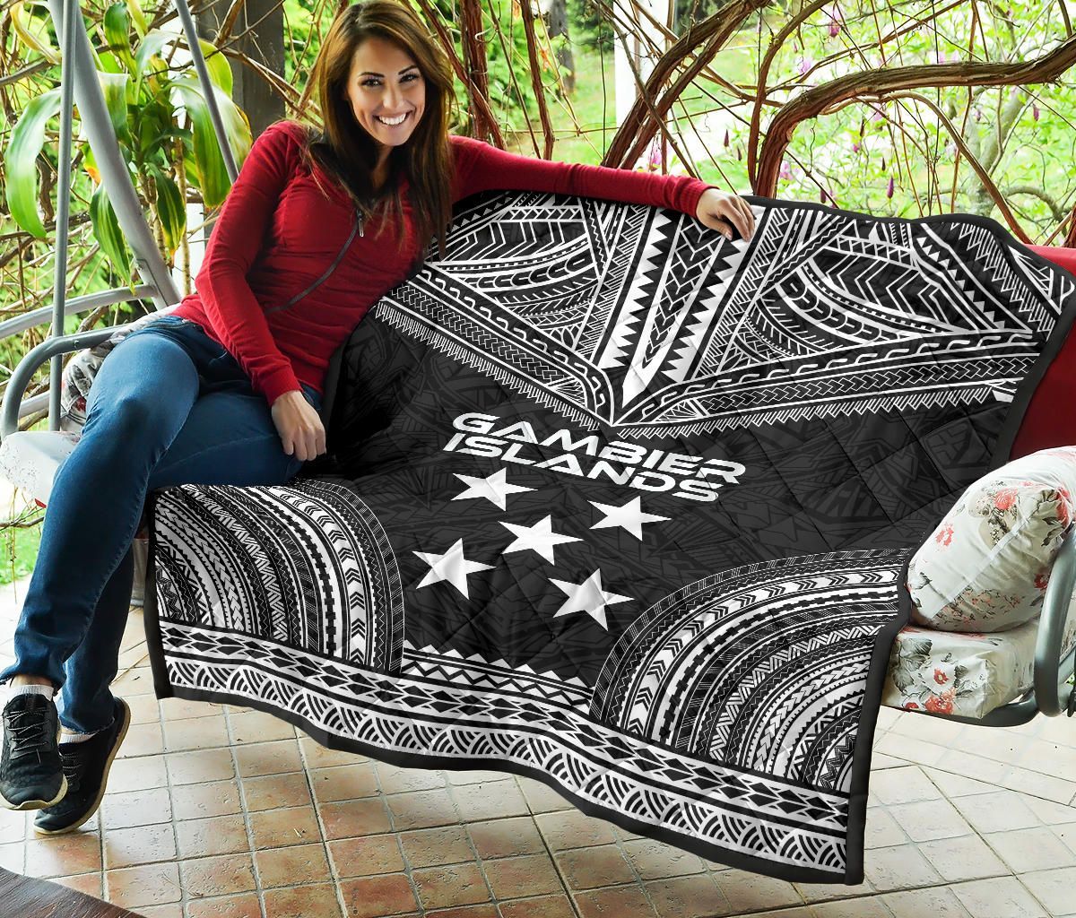 Gambier Islands Premium Quilt - Gambier Islands Flag Polynesian Chief Black Version