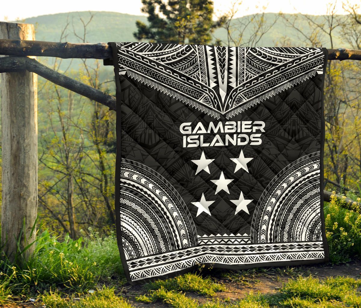 Gambier Islands Premium Quilt - Gambier Islands Flag Polynesian Chief Black Version