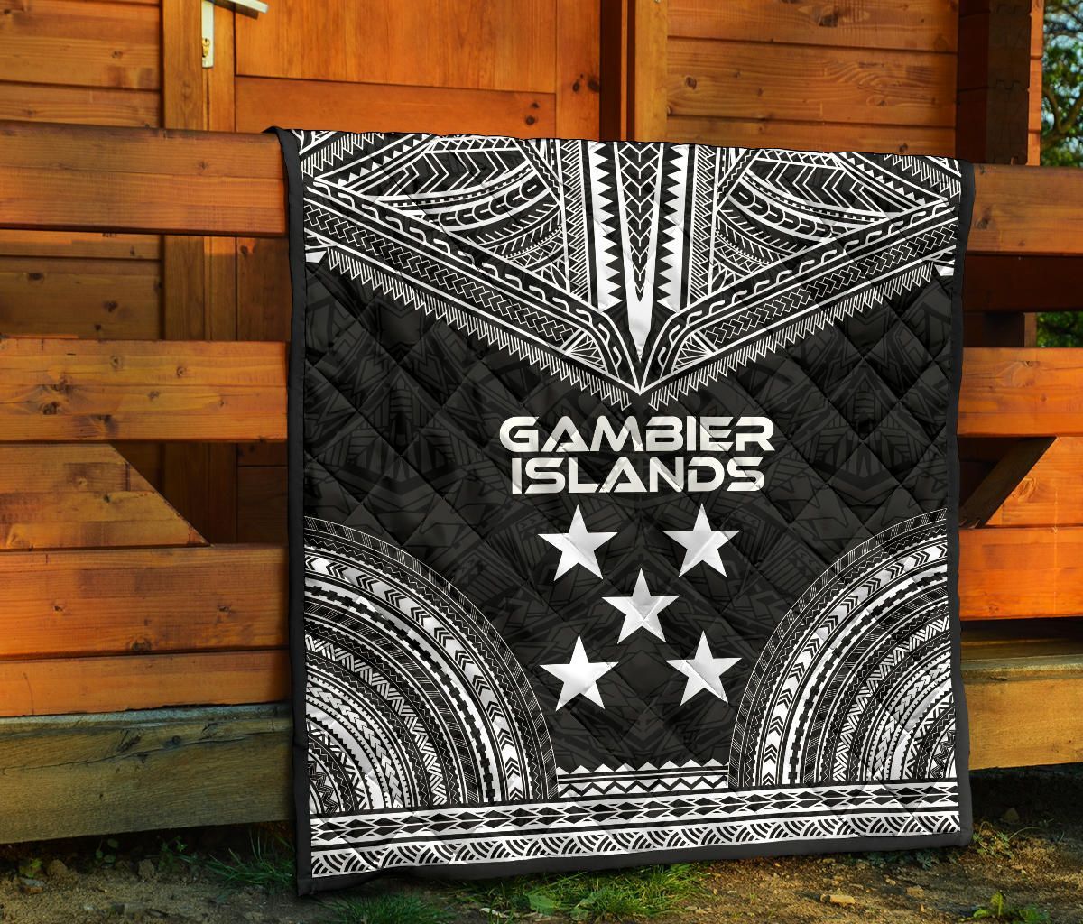 Gambier Islands Premium Quilt - Gambier Islands Flag Polynesian Chief Black Version