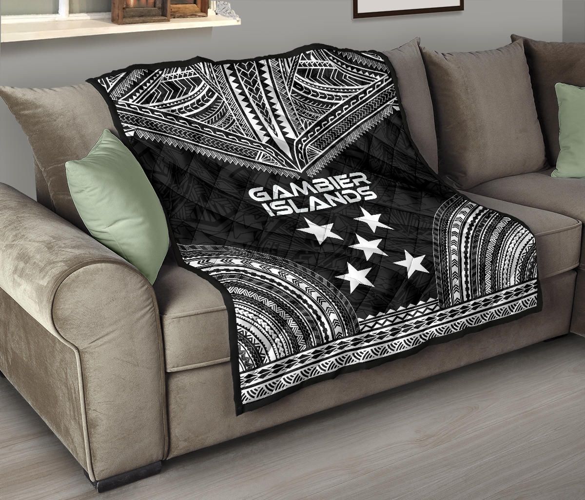 Gambier Islands Premium Quilt - Gambier Islands Flag Polynesian Chief Black Version