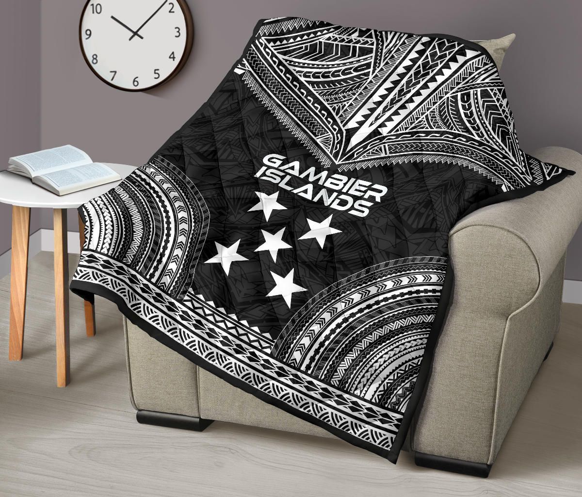 Gambier Islands Premium Quilt - Gambier Islands Flag Polynesian Chief Black Version