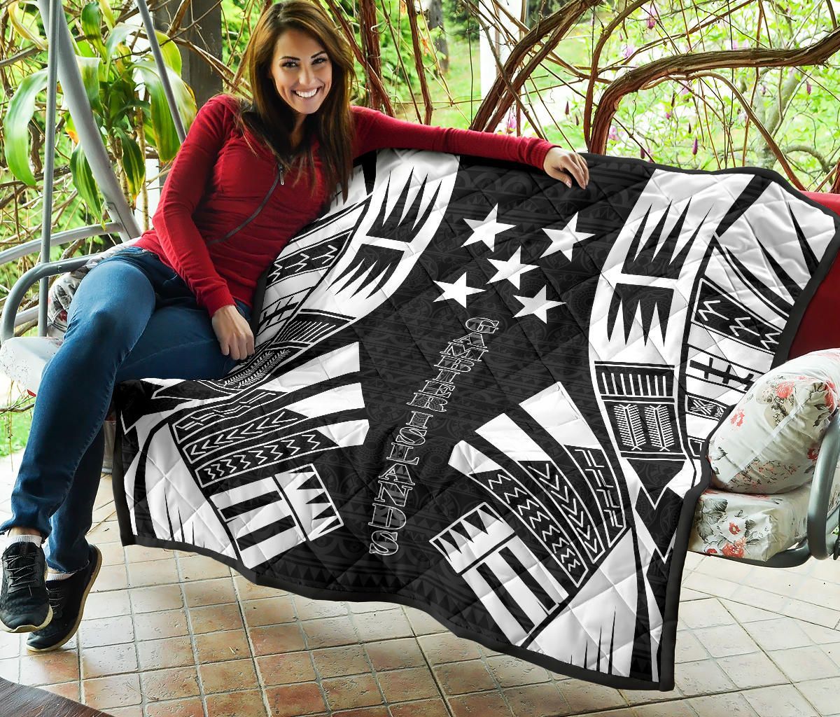 Gambier Islands Premium Quilt - Gambier Islands Flag Polynesian White Tattoo (Black)