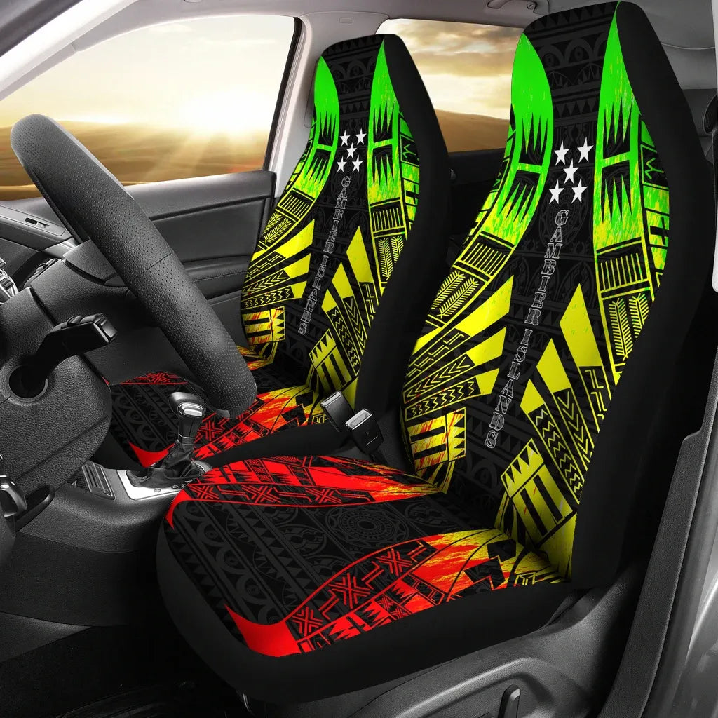 Gambier Islands Car Seat Covers - Gambier Islands Flag Polynesian Tattoo Reggae
