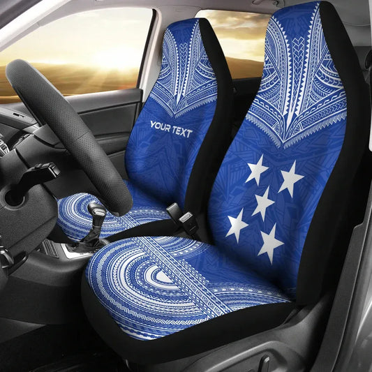 Gambier Islands Custom Personalised Car Seat Cover - Gambier Islands Flag Polynesian Chief Tattoo Blue Version