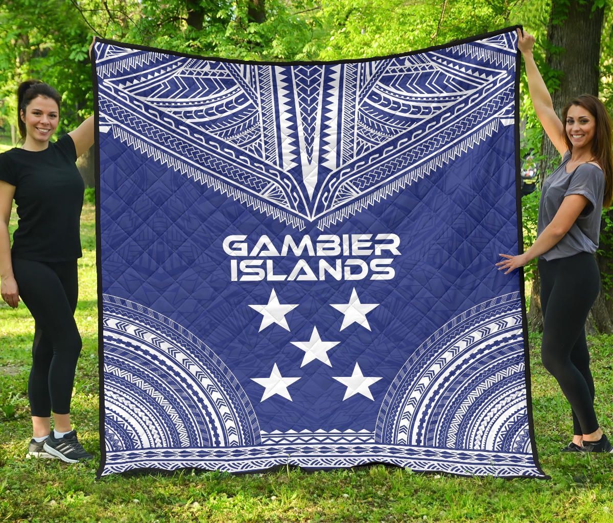 Gambier Islands Premium Quilt - Gambier Islands Flag Polynesian Chief lueag Version
