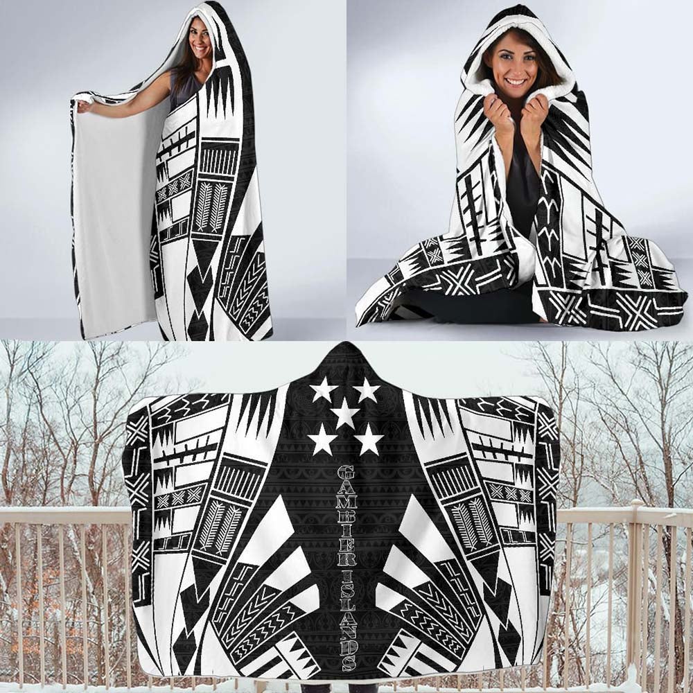 Gambier Islands Hooded Blanket - Polynesian Tattoo Black