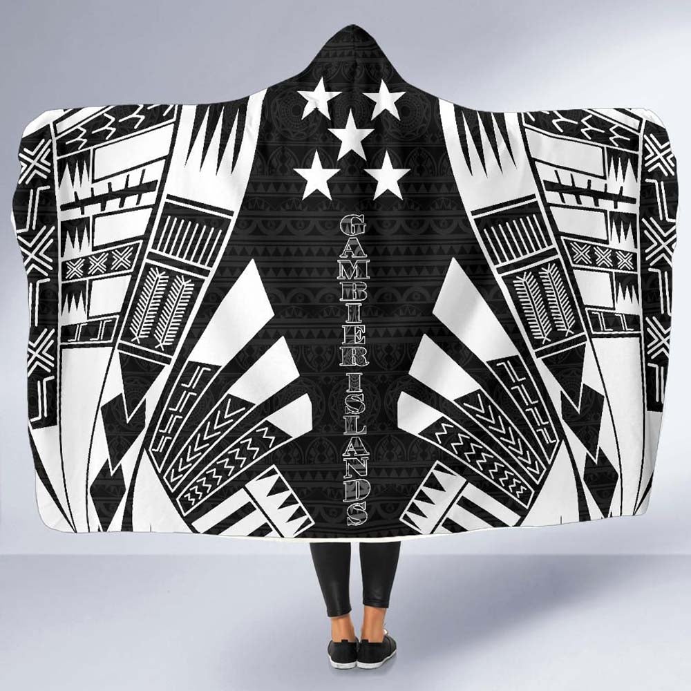 Gambier Islands Hooded Blanket - Polynesian Tattoo Black