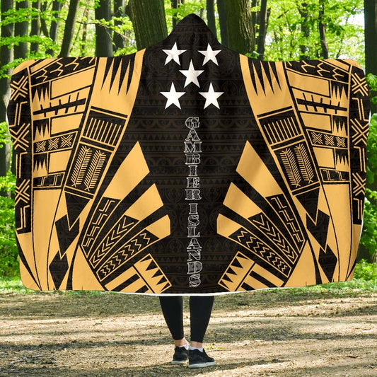 Gambier Islands Hooded Blanket - Polynesian Tattoo Gold