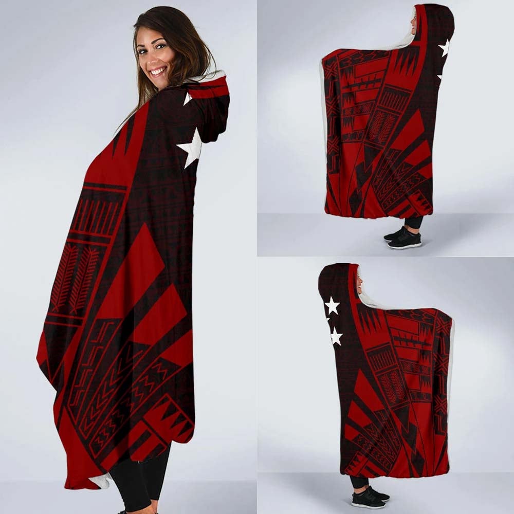 Gambier Islands Hooded Blanket - Polynesian Tattoo Red