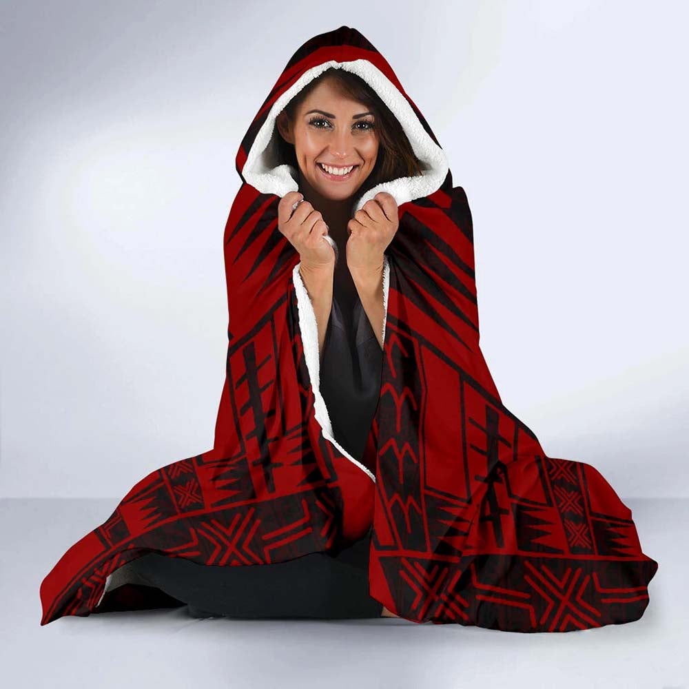 Gambier Islands Hooded Blanket - Polynesian Tattoo Red